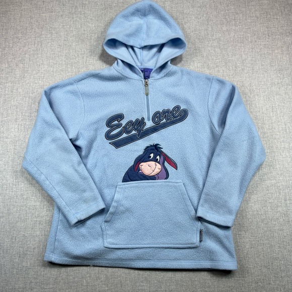Vintage 90s Disney Eeyore Fleece Hoodie Women's L Blue Winnie the Pooh Kawaii - Picture 1 of 10